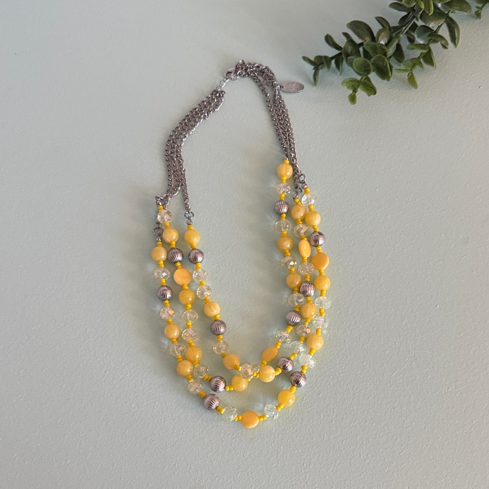 Yellow and Silver Beaded Necklace